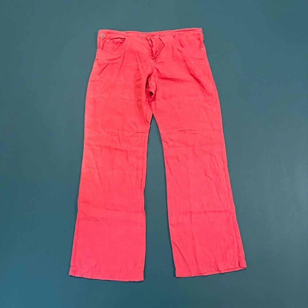 Lacoste Pink 100% Linen Straight Leg Trousers Pants Size 44 Made in Slovakia